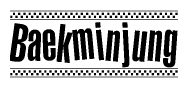 The image contains the text Baekminjung in a bold, stylized font, with a checkered flag pattern bordering the top and bottom of the text.