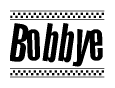 The clipart image displays the text Bobbye in a bold, stylized font. It is enclosed in a rectangular border with a checkerboard pattern running below and above the text, similar to a finish line in racing. 