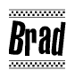 The image contains the text Brad in a bold, stylized font, with a checkered flag pattern bordering the top and bottom of the text.
