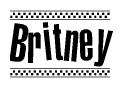 The image contains the text Britney in a bold, stylized font, with a checkered flag pattern bordering the top and bottom of the text.