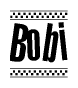 The clipart image displays the text Bobi in a bold, stylized font. It is enclosed in a rectangular border with a checkerboard pattern running below and above the text, similar to a finish line in racing. 