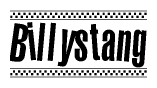 The clipart image displays the text Billystang in a bold, stylized font. It is enclosed in a rectangular border with a checkerboard pattern running below and above the text, similar to a finish line in racing. 