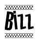 The clipart image displays the text Bizz in a bold, stylized font. It is enclosed in a rectangular border with a checkerboard pattern running below and above the text, similar to a finish line in racing. 