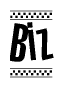 The image is a black and white clipart of the text Biz in a bold, italicized font. The text is bordered by a dotted line on the top and bottom, and there are checkered flags positioned at both ends of the text, usually associated with racing or finishing lines.