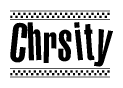 The clipart image displays the text Chrsity in a bold, stylized font. It is enclosed in a rectangular border with a checkerboard pattern running below and above the text, similar to a finish line in racing. 
