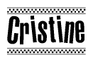 The clipart image displays the text Cristine in a bold, stylized font. It is enclosed in a rectangular border with a checkerboard pattern running below and above the text, similar to a finish line in racing. 
