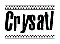 The image contains the text Crysatl in a bold, stylized font, with a checkered flag pattern bordering the top and bottom of the text.