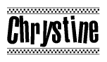 The clipart image displays the text Chrystine in a bold, stylized font. It is enclosed in a rectangular border with a checkerboard pattern running below and above the text, similar to a finish line in racing. 