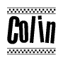The image contains the text Colin in a bold, stylized font, with a checkered flag pattern bordering the top and bottom of the text.