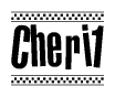 The clipart image displays the text Cheri1 in a bold, stylized font. It is enclosed in a rectangular border with a checkerboard pattern running below and above the text, similar to a finish line in racing. 