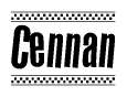 The image contains the text Cennan in a bold, stylized font, with a checkered flag pattern bordering the top and bottom of the text.
