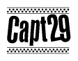 The clipart image displays the text Capt29 in a bold, stylized font. It is enclosed in a rectangular border with a checkerboard pattern running below and above the text, similar to a finish line in racing. 