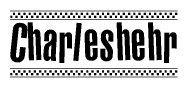 The clipart image displays the text Charleshehr in a bold, stylized font. It is enclosed in a rectangular border with a checkerboard pattern running below and above the text, similar to a finish line in racing. 