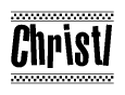 The clipart image displays the text Christl in a bold, stylized font. It is enclosed in a rectangular border with a checkerboard pattern running below and above the text, similar to a finish line in racing. 