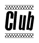The clipart image displays the text Club in a bold, stylized font. It is enclosed in a rectangular border with a checkerboard pattern running below and above the text, similar to a finish line in racing. 