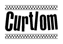 The clipart image displays the text Curtlom in a bold, stylized font. It is enclosed in a rectangular border with a checkerboard pattern running below and above the text, similar to a finish line in racing. 