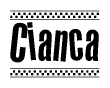 The clipart image displays the text Cianca in a bold, stylized font. It is enclosed in a rectangular border with a checkerboard pattern running below and above the text, similar to a finish line in racing. 