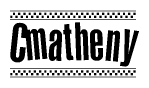 The image contains the text Cmatheny in a bold, stylized font, with a checkered flag pattern bordering the top and bottom of the text.