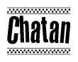 The clipart image displays the text Chatan in a bold, stylized font. It is enclosed in a rectangular border with a checkerboard pattern running below and above the text, similar to a finish line in racing. 
