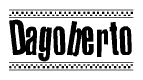 The image contains the text Dagoberto in a bold, stylized font, with a checkered flag pattern bordering the top and bottom of the text.