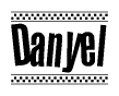 The image contains the text Danyel in a bold, stylized font, with a checkered flag pattern bordering the top and bottom of the text.