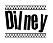 The clipart image displays the text Dilney in a bold, stylized font. It is enclosed in a rectangular border with a checkerboard pattern running below and above the text, similar to a finish line in racing. 