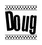 The image contains the text Doug in a bold, stylized font, with a checkered flag pattern bordering the top and bottom of the text.