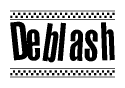 The clipart image displays the text Deblash in a bold, stylized font. It is enclosed in a rectangular border with a checkerboard pattern running below and above the text, similar to a finish line in racing. 