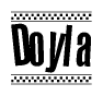 The image contains the text Doyla in a bold, stylized font, with a checkered flag pattern bordering the top and bottom of the text.