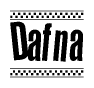 The image contains the text Dafna in a bold, stylized font, with a checkered flag pattern bordering the top and bottom of the text.