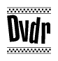 The image contains the text Dvdr in a bold, stylized font, with a checkered flag pattern bordering the top and bottom of the text.