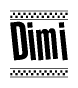 The clipart image displays the text Dimi in a bold, stylized font. It is enclosed in a rectangular border with a checkerboard pattern running below and above the text, similar to a finish line in racing. 