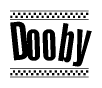 The image contains the text Dooby in a bold, stylized font, with a checkered flag pattern bordering the top and bottom of the text.