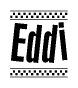 The image contains the text Eddi in a bold, stylized font, with a checkered flag pattern bordering the top and bottom of the text.