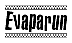 The clipart image displays the text Evaparun in a bold, stylized font. It is enclosed in a rectangular border with a checkerboard pattern running below and above the text, similar to a finish line in racing. 