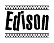 The image contains the text Edison in a bold, stylized font, with a checkered flag pattern bordering the top and bottom of the text.