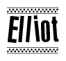 The clipart image displays the text Elliot in a bold, stylized font. It is enclosed in a rectangular border with a checkerboard pattern running below and above the text, similar to a finish line in racing. 