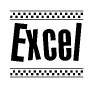 The clipart image displays the text Excel in a bold, stylized font. It is enclosed in a rectangular border with a checkerboard pattern running below and above the text, similar to a finish line in racing. 
