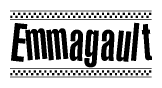 The image contains the text Emmagault in a bold, stylized font, with a checkered flag pattern bordering the top and bottom of the text.
