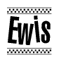 The clipart image displays the text Ewis in a bold, stylized font. It is enclosed in a rectangular border with a checkerboard pattern running below and above the text, similar to a finish line in racing. 