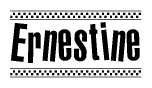 The clipart image displays the text Ernestine in a bold, stylized font. It is enclosed in a rectangular border with a checkerboard pattern running below and above the text, similar to a finish line in racing. 