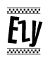 The image contains the text Ezy in a bold, stylized font, with a checkered flag pattern bordering the top and bottom of the text.