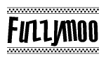 The clipart image displays the text Fuzzymoo in a bold, stylized font. It is enclosed in a rectangular border with a checkerboard pattern running below and above the text, similar to a finish line in racing. 