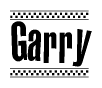 The clipart image displays the text Garry in a bold, stylized font. It is enclosed in a rectangular border with a checkerboard pattern running below and above the text, similar to a finish line in racing. 