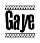 The clipart image displays the text Gaye in a bold, stylized font. It is enclosed in a rectangular border with a checkerboard pattern running below and above the text, similar to a finish line in racing. 