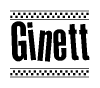 The image is a black and white clipart of the text Ginett in a bold, italicized font. The text is bordered by a dotted line on the top and bottom, and there are checkered flags positioned at both ends of the text, usually associated with racing or finishing lines.