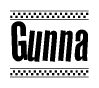 The clipart image displays the text Gunna in a bold, stylized font. It is enclosed in a rectangular border with a checkerboard pattern running below and above the text, similar to a finish line in racing. 