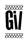 The image contains the text Gil in a bold, stylized font, with a checkered flag pattern bordering the top and bottom of the text.