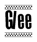 The image contains the text Glee in a bold, stylized font, with a checkered flag pattern bordering the top and bottom of the text.