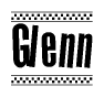 The image contains the text Glenn in a bold, stylized font, with a checkered flag pattern bordering the top and bottom of the text.